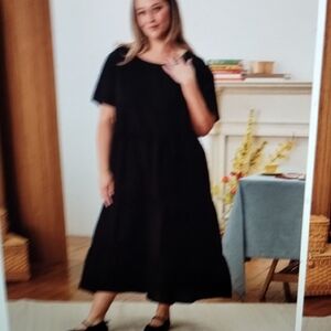 Tradlands Chalet Tiered linen Dress Black NWT S